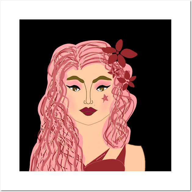 Pink Hair Woman Graphic Design Wall Art by TANSHAMAYA